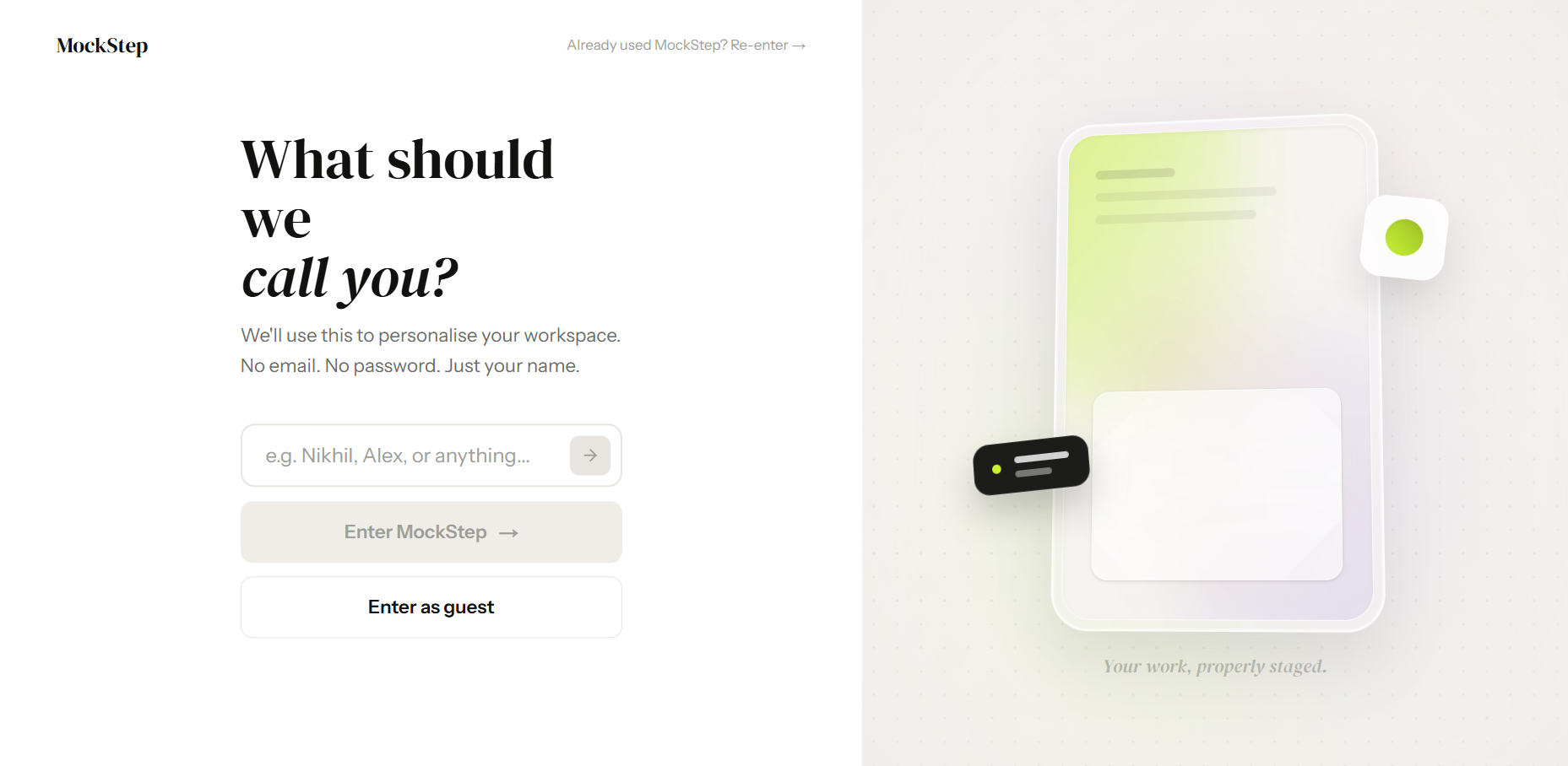 MockStep onboarding screen