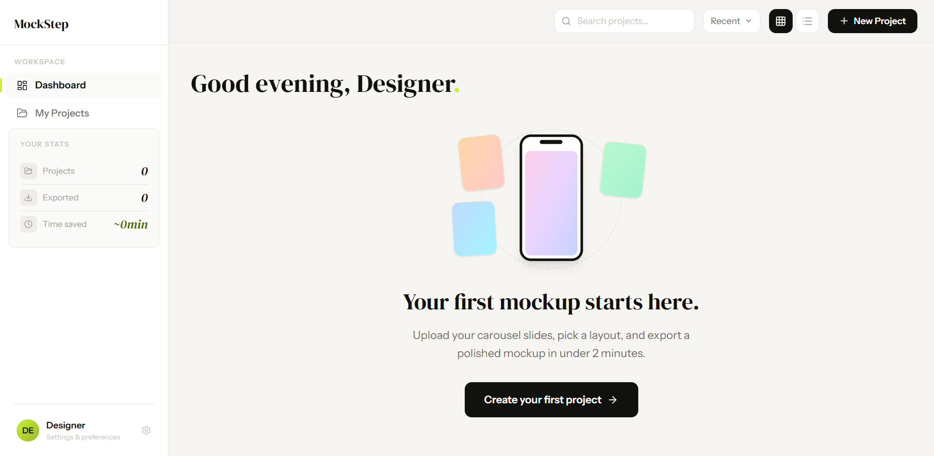 MockStep dashboard
